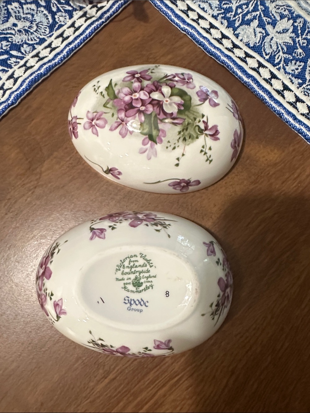 Spode Violetta Oval Trinket Box - Purple and Green Floral
